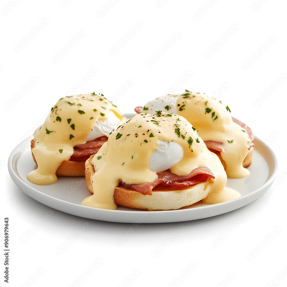 Breakfast with eggs Benedict isolated on white background
Breakfast with eggs Benedict isolated on white background