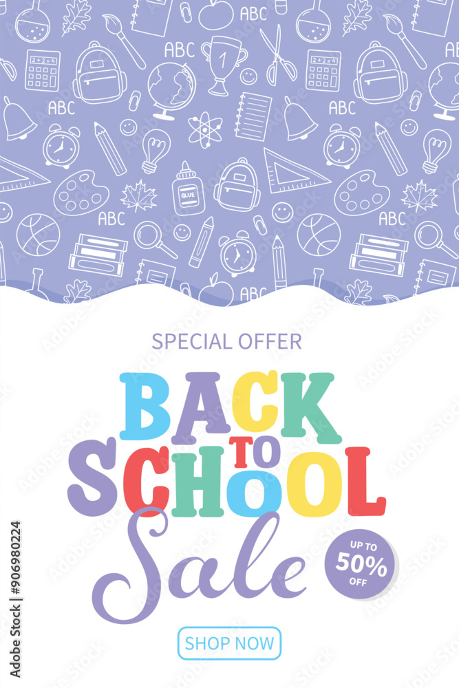 Cute Back to School Sale background with hand drawn icons. Vector illustration Cute Back to School Sale background with hand drawn icons. Vector illustration