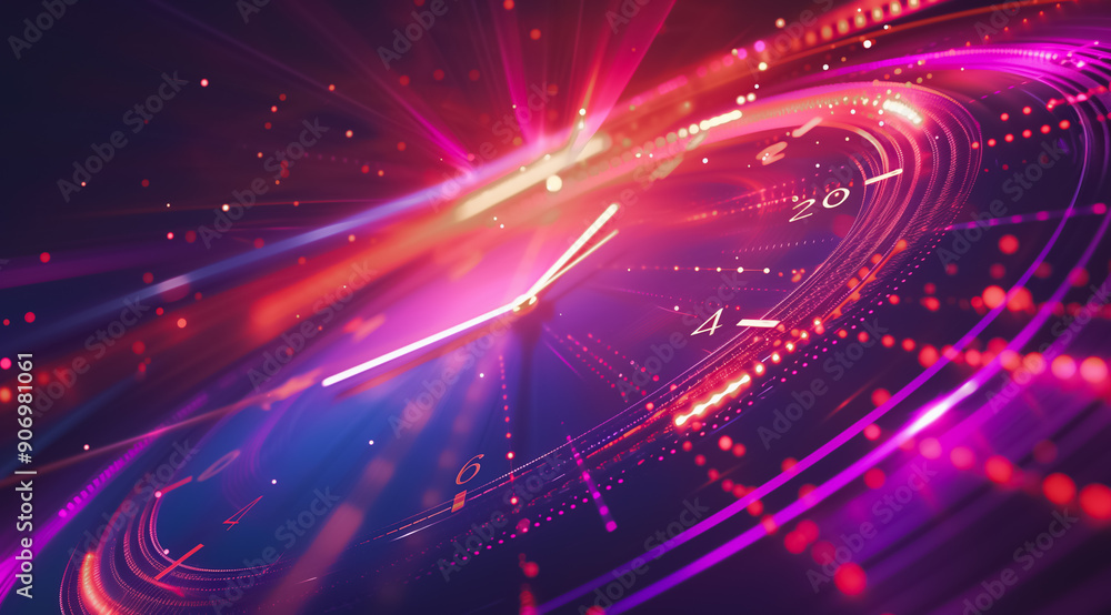 Abstract digital art with vibrant neon lines forming a dynamic time concept.
Abstract digital art with vibrant neon lines forming a dynamic time concept.