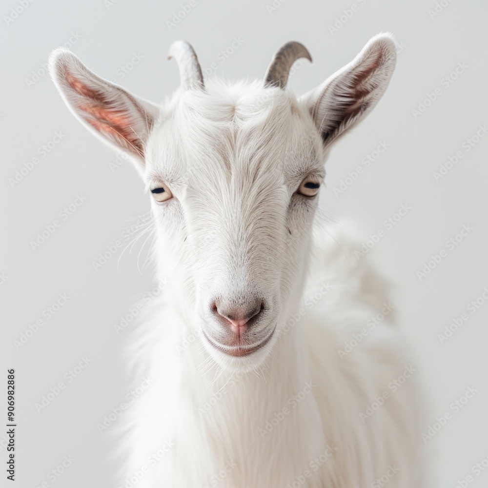 Medium shot of a goat, isolated on a light solid pastel white background Medium shot of a goat, isolated on a light solid pastel white background