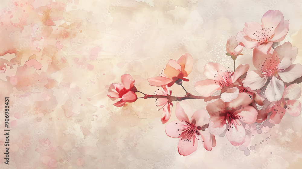 Watercolor cherry blossoms in wet-on-dry style, delicate and detailed, bright pastel shades, light beige background Watercolor cherry blossoms in wet-on-dry style, delicate and detailed, bright pastel shades, light beige background