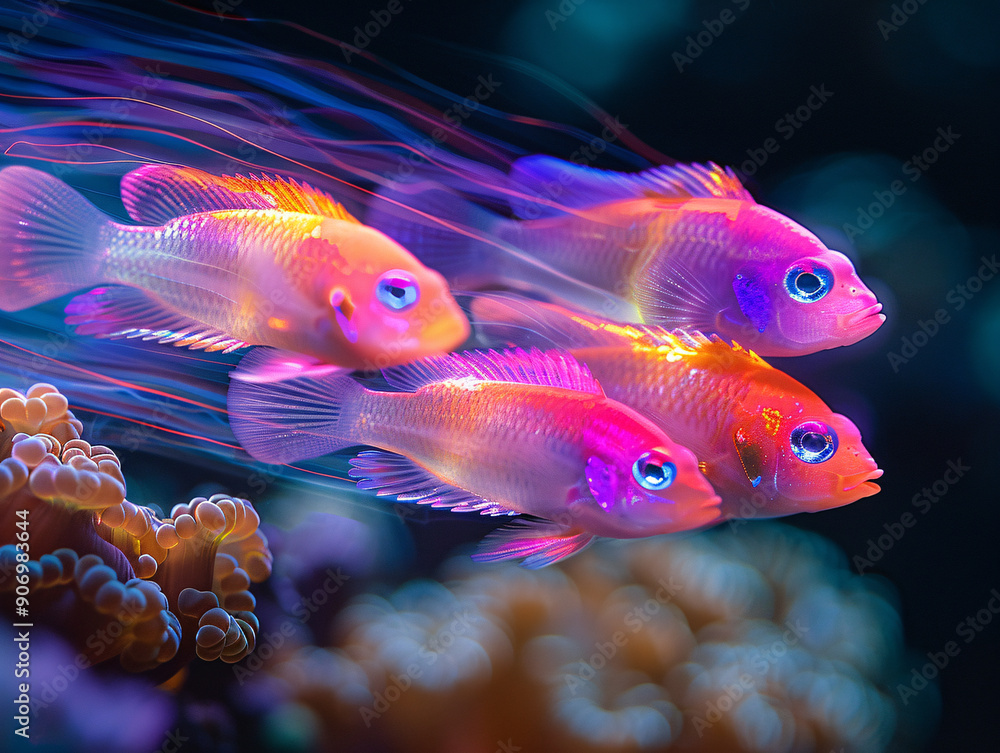 Fototapeta premium a vibrant, colorful fish swimming among coral. 