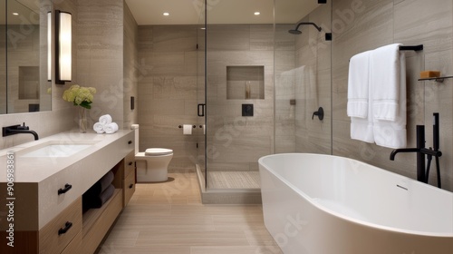 Modern Bathroom Design With Shower and Freestanding Tub in Stylish Interior