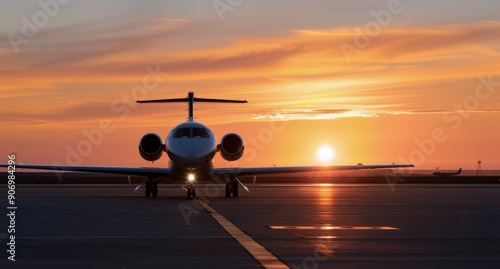 Private Jet on Tarmac During Sunset at Airport
