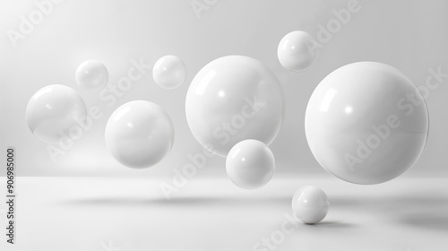 white abstract bubbles round circles background, white minimalistic abstract background with white room and spheres with soft light and shadows