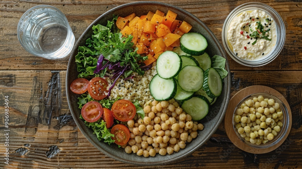 a bowl of vegetables and some dips on a table a bowl of vegetables and some dips on a table