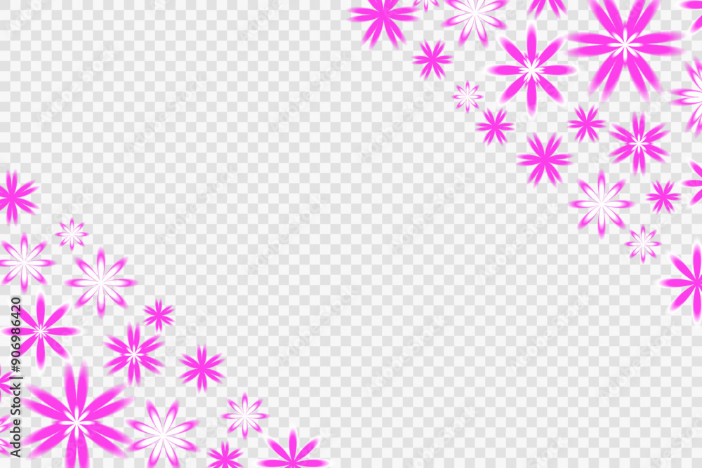 Bright blur daisy romantic flowers on transparent background. Purple floral blossom of pink chamomile vector illustration. Design template for greeting card, poster, backdrop, certificate Bright blur daisy romantic flowers on transparent background. Purple floral blossom of pink chamomile vector illustration. Design template for greeting card, poster, backdrop, certificate