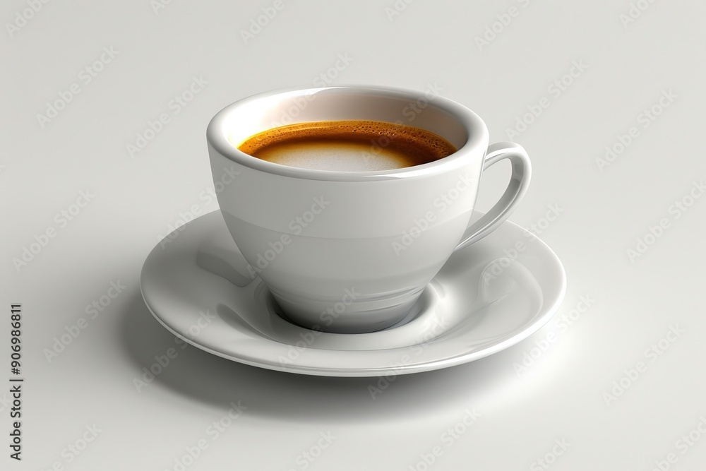 Close up of exquisite porcelain cup with frothy coffee on clean white background Close up of exquisite porcelain cup with frothy coffee on clean white background