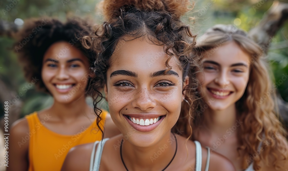 A cheerful group of young friends smiling at the camera, taking a selfie portrait with a smart mobile phone at the park, embodies youth and friendship. A cheerful group of young friends smiling at the camera, taking a selfie portrait with a smart mobile phone at the park, embodies youth and friendship.