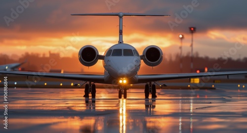 Private Jet on Tarmac During Sunset at Airport