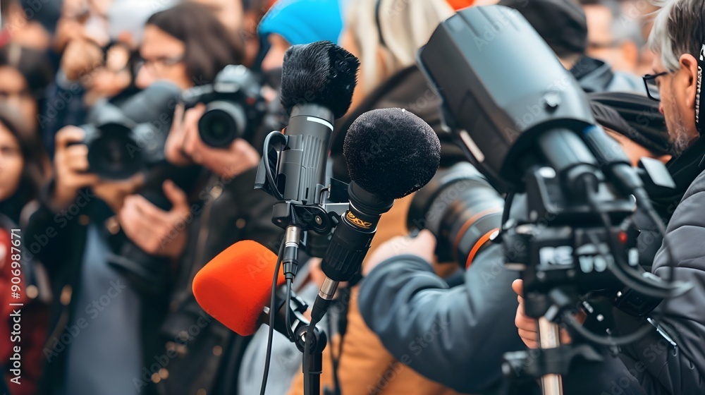 Fototapeta premium Press Conference: A Sea of Microphones