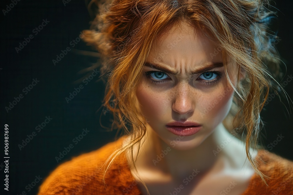 Close-up Portrait of a Woman with a Serious Expression. Close-up Portrait of a Woman with a Serious Expression.
