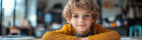 Young boy looking at the camera with a smile.