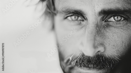 Close-Up Portrait of a Man With Intense Eyes and a Beard in Natural Light