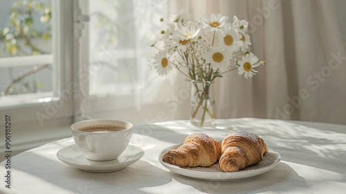 a plate of croissants next to a cup of coffee