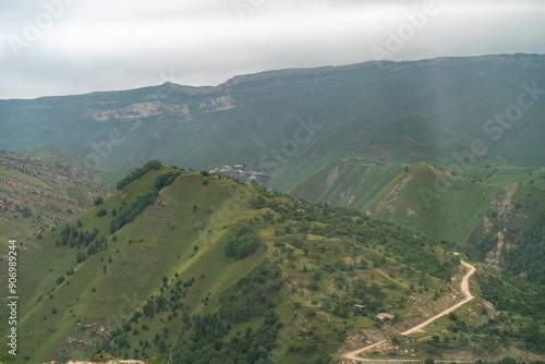 Caucasian mountain. Dagestan. Trees, rocks, mountains, view of the green mountains. Beautiful summer landscape. photo