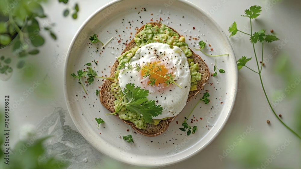 a white plate topped with an egg and avocado a white plate topped with an egg and avocado