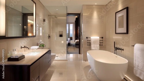 Modern Bathroom Design With Shower and Freestanding Tub in Stylish Interior