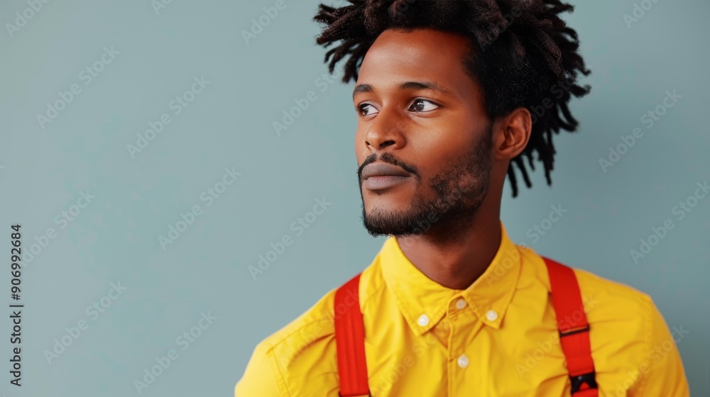 Fototapeta premium Young Man Posing With Confidence Against Colorful Background in Urban Setting