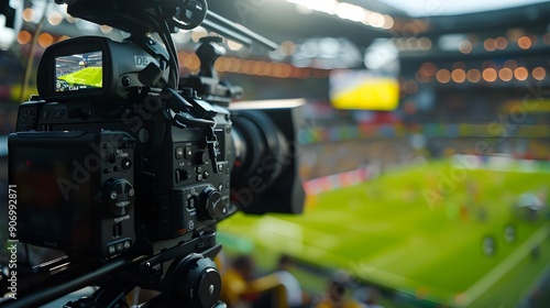 Professional Camera Filming a Live Soccer Match