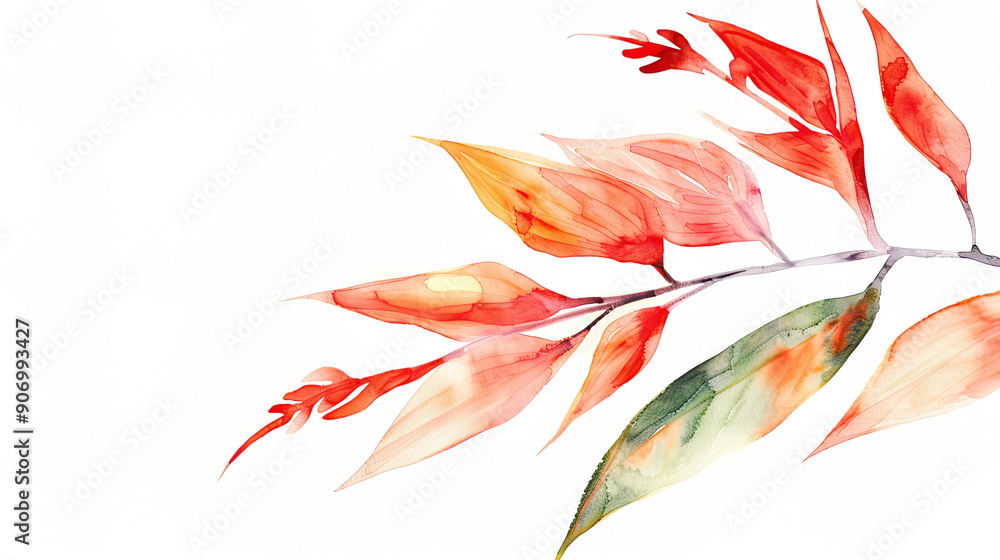 Watercolor heliconia with feathering, soft and flowing, elegant and delicate, light and airy, clean white background Watercolor heliconia with feathering, soft and flowing, elegant and delicate, light and airy, clean white background
