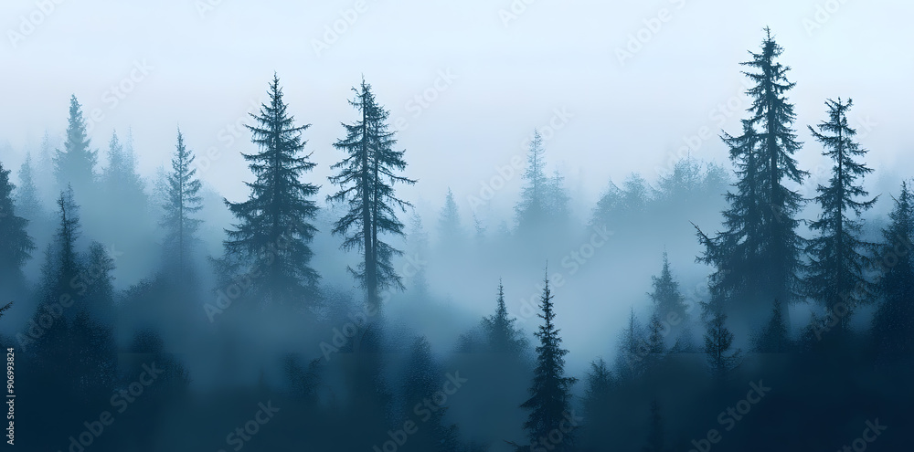 Misty foggy forest monochrome silhouette trees background Misty foggy forest monochrome silhouette trees background