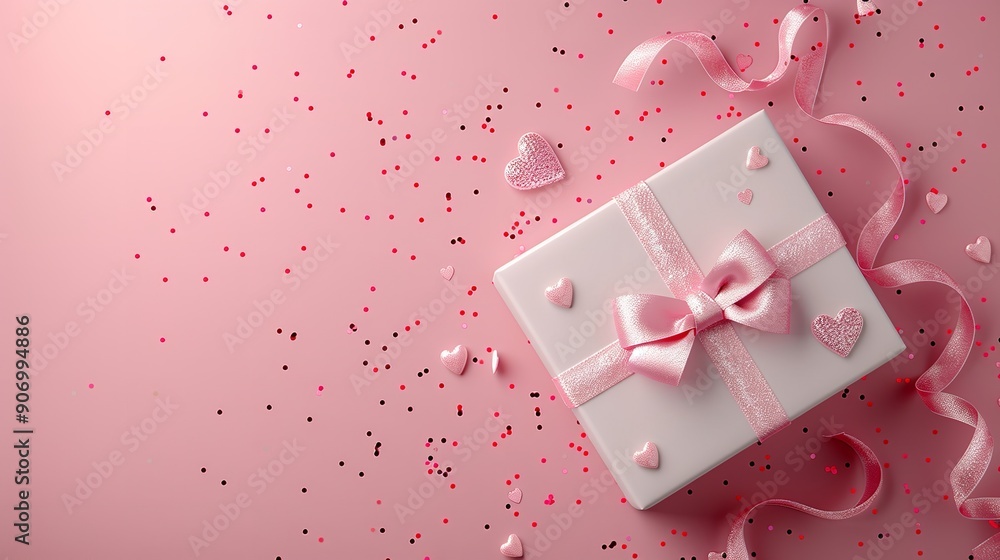 Elegant Gift Box with Pink Ribbon on a Decorative Background Elegant Gift Box with Pink Ribbon on a Decorative Background