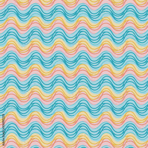 柔らかい色合いで滑らかな波形を繰り返したシームレスでシンプルなパターン背景