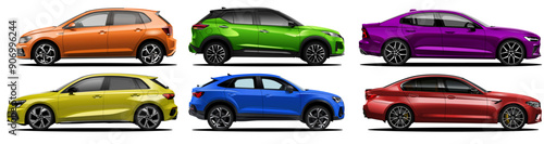 Vector Realistic 3d Cars collection  illustration Isolated with Gradients color, in side view