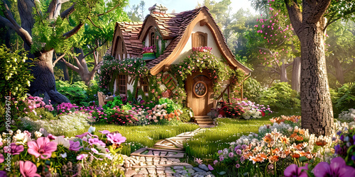 Fantasy house in a fairytale forest photo