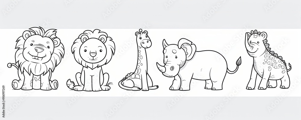Cute cartoon African animals: lion, cheetah, hippo, and crocodile. Cute cartoon African animals: lion, cheetah, hippo, and crocodile.