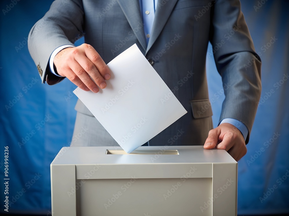 The voter throws the ballot into the ballot box The voter throws the ballot into the ballot box
