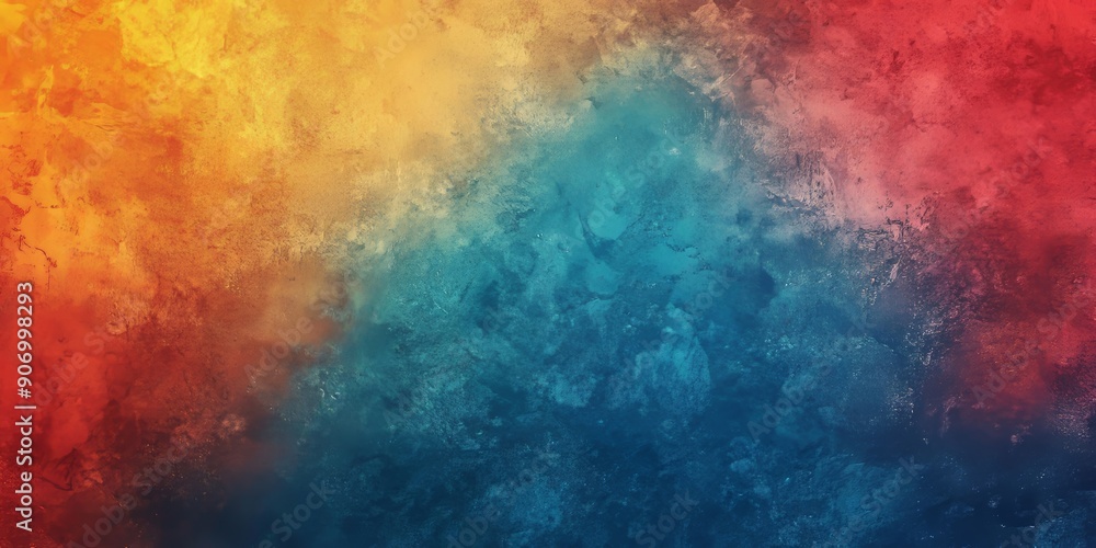 Fototapeta premium Grainy gradient background teal orange red blue retro noise texture summer banner poster backdrop design, Generative AI