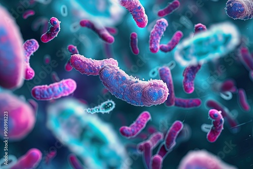 A colony of bacteria on a blue background