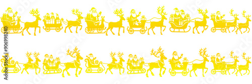 icon set santa deer christmas Vector. with Gold line color