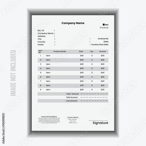 invoice template. two color invoice template. minimal invoice form template vector design.Invoice Layout with Blue & Red Accents . Minimalist Invoice Easy to edit and customise, with a single page inv