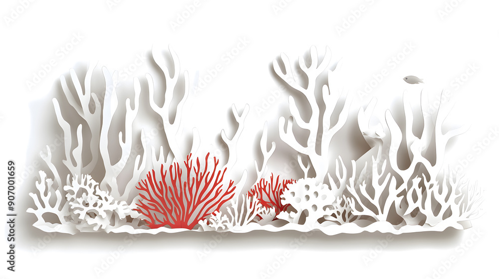 Fototapeta premium Colorful coral reef paper cut isolated on white background