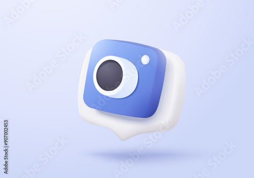3d minimal photo camera with lens and button on pastel background. simple snapshot camera icon concept. Volumetric multimedia design for creative photos. 3d lens cinema icon vector render illustration