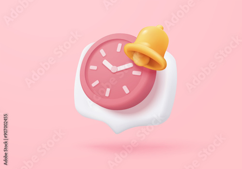 3D alarm clock icon with chat notice bubble. New urgency reminder concept for social media element speech. 3d hour announce icon for urgency time vector render illustration