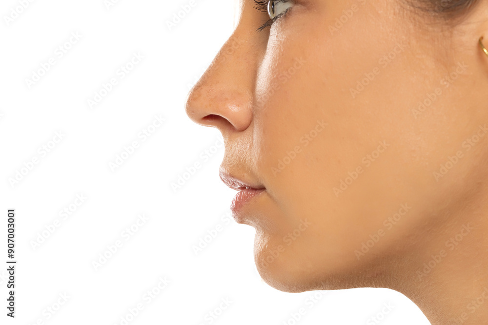 Obraz premium closeup of female nose and mouth in profile.