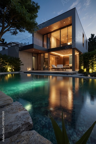 hotel swimming pool at night