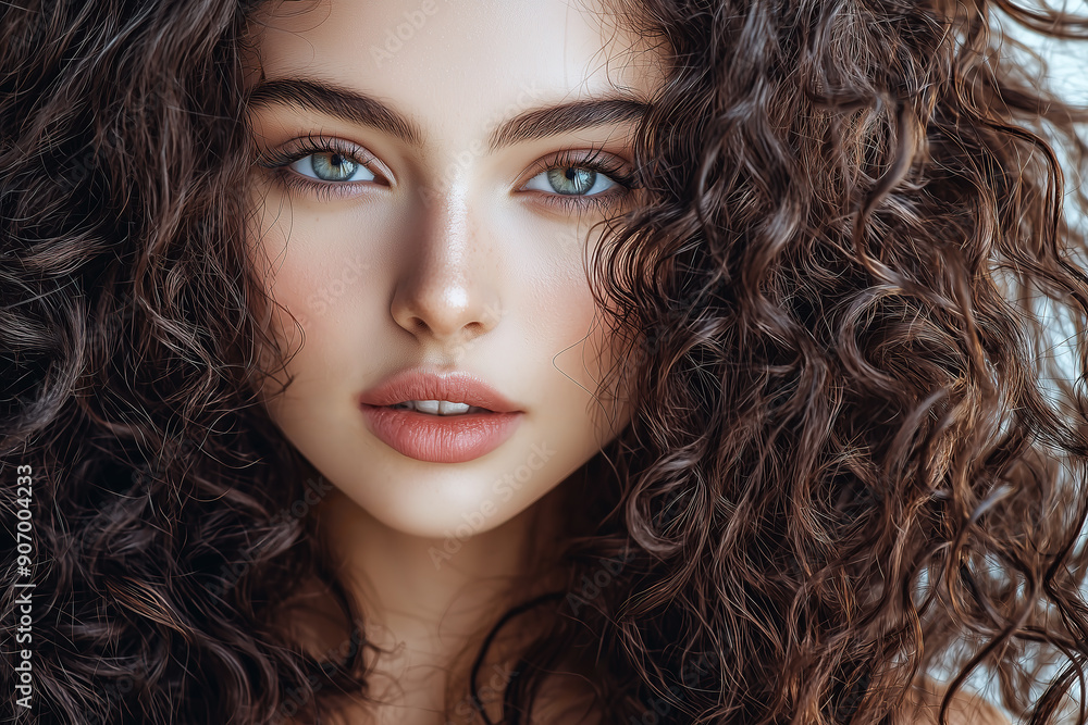 Beautiful brunette model girl with long curly hair . woman hairstyle wavy curls . Fashion , beauty and makeup portrait Beautiful brunette model girl with long curly hair . woman hairstyle wavy curls . Fashion , beauty and makeup portrait
