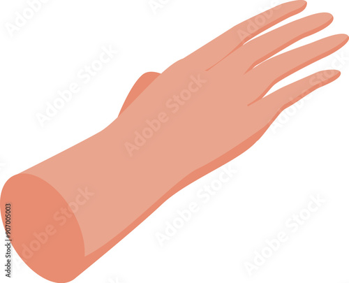 Human hand showing five fingers gesture is reaching out on white background
