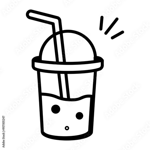 Doodle style icon of juice glass with a straw 
