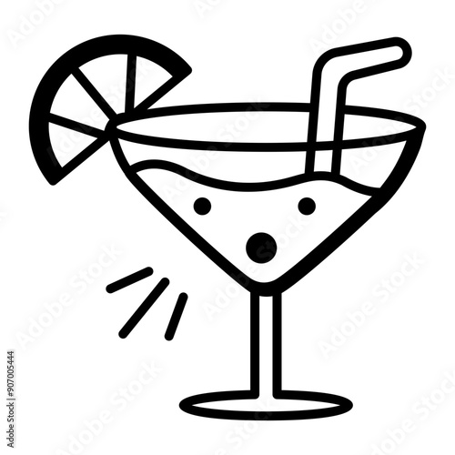 A hand drawn icon of cocktail glass with a lemon on it 