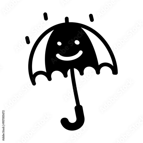 A line style icon of umbrella with rain drops 