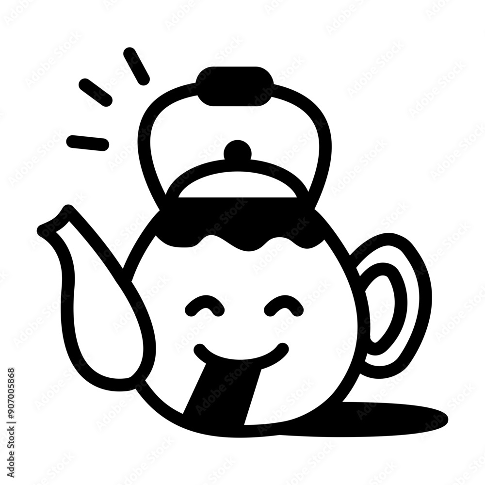 A line style teapot with a cute emoji on it A line style teapot with a cute emoji on it