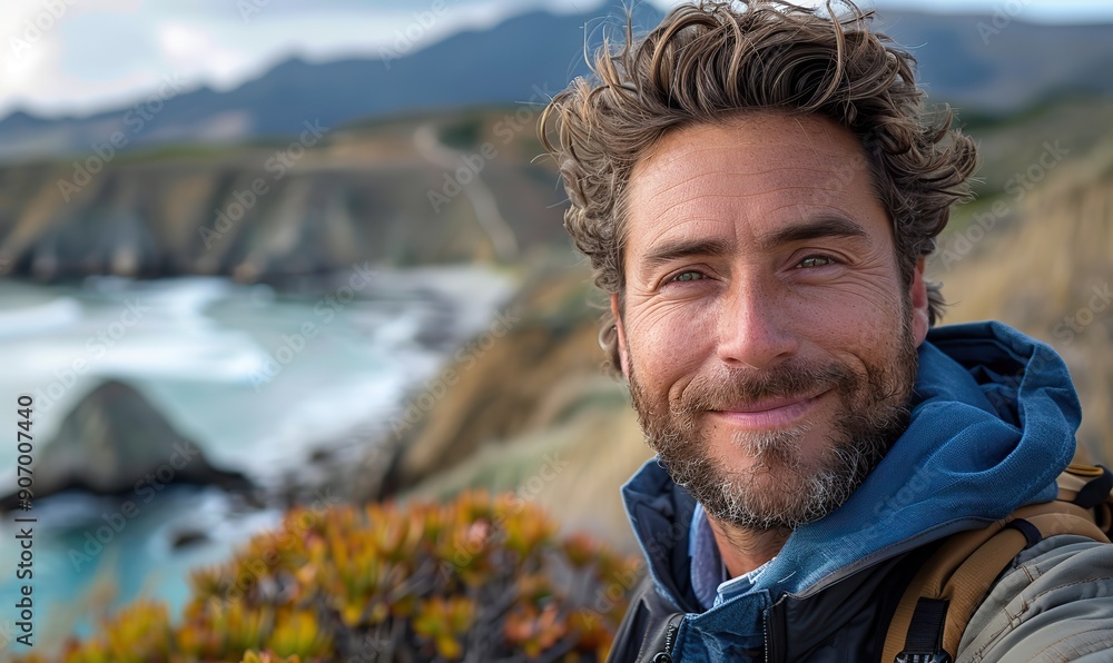 A confident Caucasian man is taking a selfie outdoors. A confident Caucasian man is taking a selfie outdoors.
