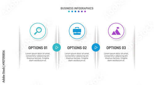 Horizontal progress bar featuring 3 arrow-shaped elements, symbolizing three six stages of business strategy and progression. Clean timeline infographic design template. Vector for presentation