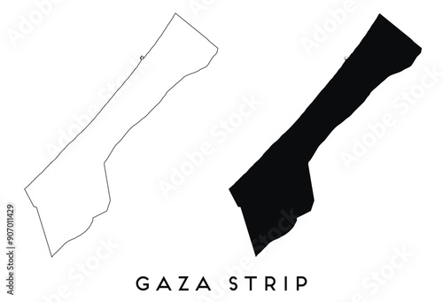 Gaza Strip map outline and black silhouette vector